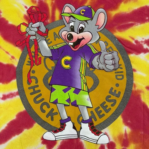 Vintage Kids 90s/Y2K Chuck E. Cheese Tie-Dye T-Shirt Size Youth Large - Picture 2 of 7